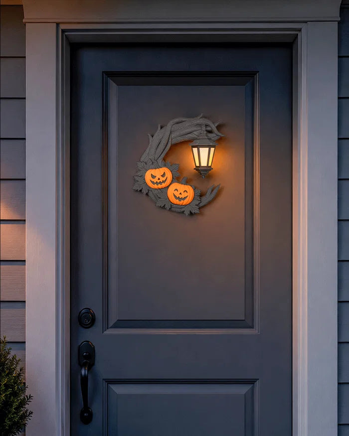 Spooky Crescent Wreath – Halloween Lantern Display