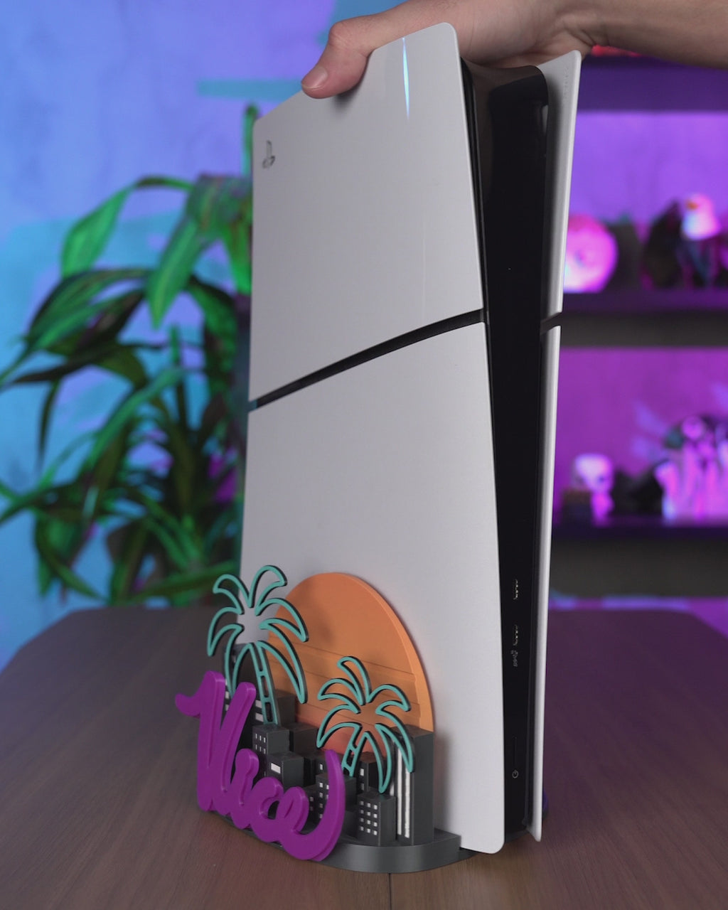 Neon Cityscape Console Stand