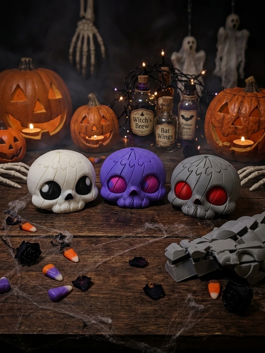 Trhee Chibi Skull Twisty Fidget - "Cute & Creepy Halloween Edition"
